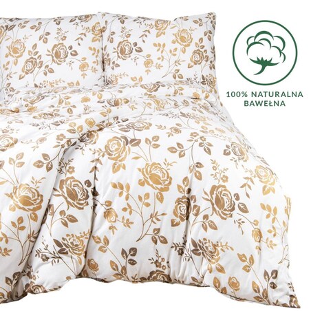 Pościel bawełniana 160x200 Złote róże z dzianiny jersey
