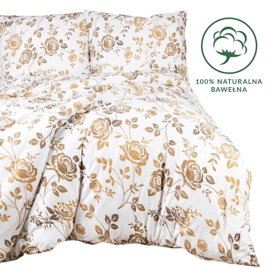 Pościel bawełniana 160x200 Złote róże z dzianiny jersey