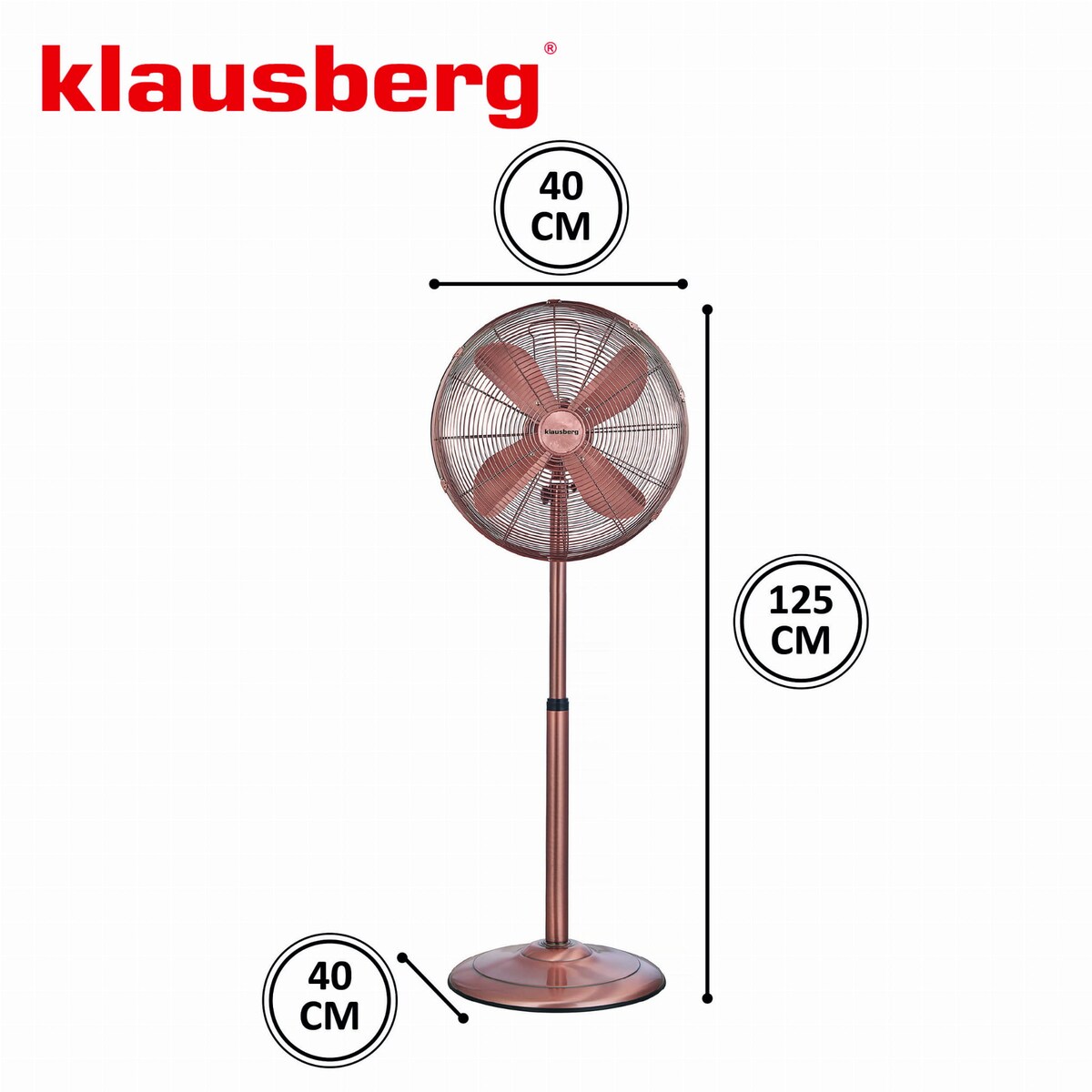 Wentylator stojący podłogowy 40cm 50W metalowy Rose Gold KLAUSBERG