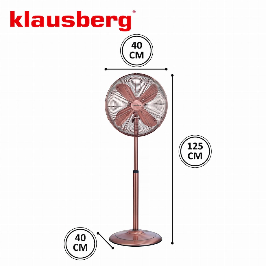 Wentylator stojący podłogowy 40cm 50W metalowy Rose Gold KLAUSBERG