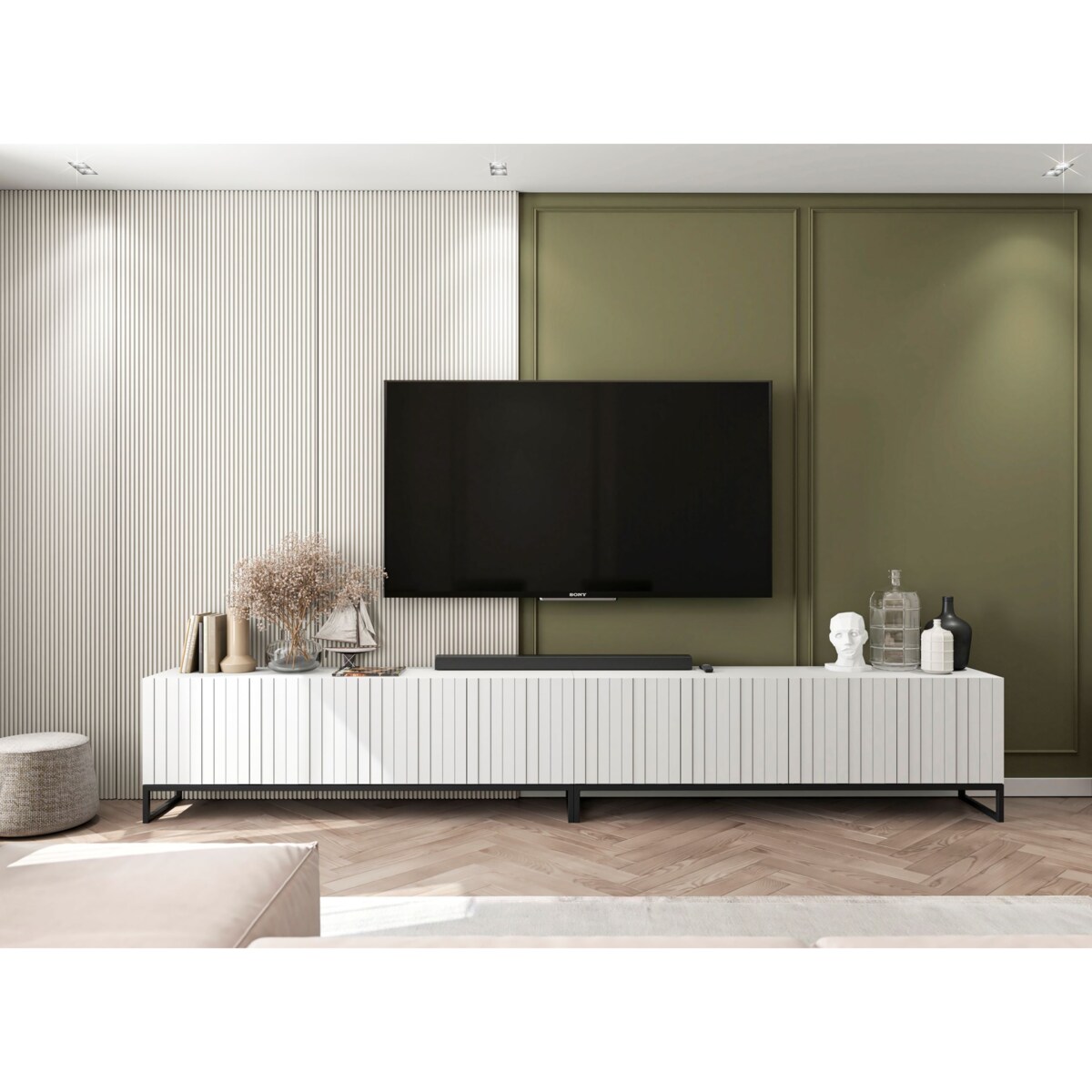 Szafka RTV Loft pod Telewizor Biały MAT Nowoczesna Komoda RTV Rama Czarna 300 cm