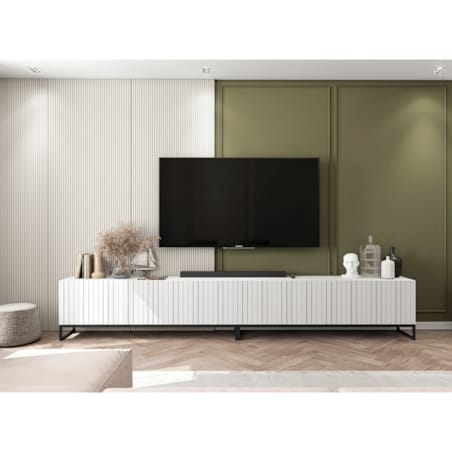 Szafka RTV Loft pod Telewizor Biały MAT Nowoczesna Komoda RTV Rama Czarna 300 cm