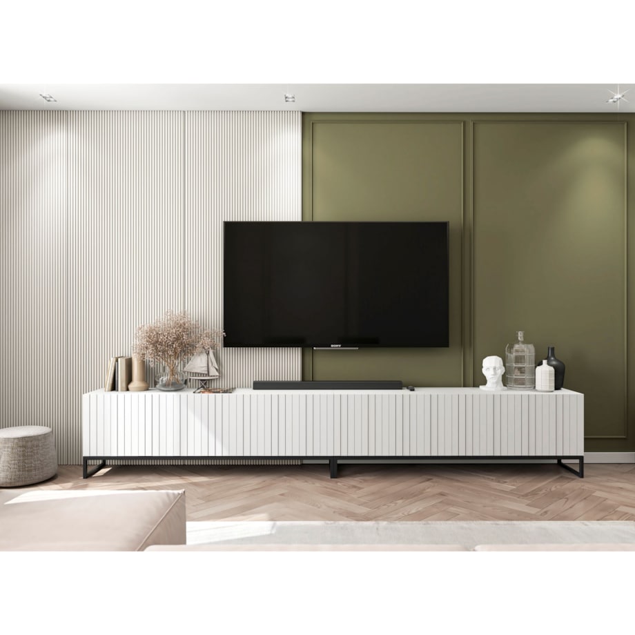 Szafka RTV Loft pod Telewizor Biały MAT Nowoczesna Komoda RTV Rama Czarna 300 cm