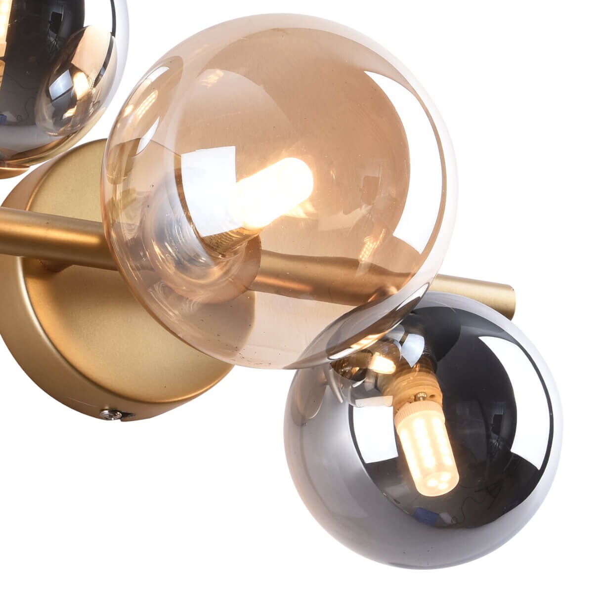 Ścienna lampa sypialniana Villa MB5918-3-EGN Zumaline kule bańki szkło szary złoty bursztynowy