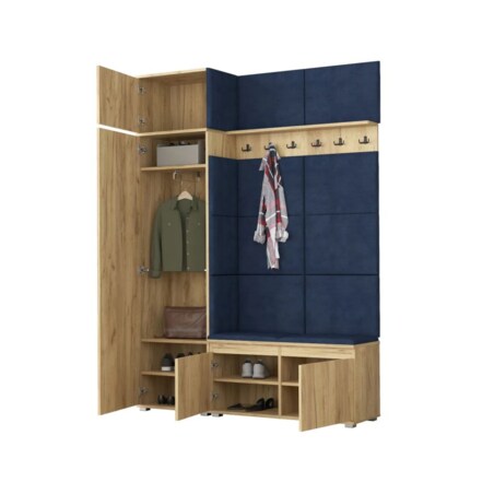 Garderoba z siedziskiem do przedpokoju SINGAPUR 154 dąb craft/granatowy