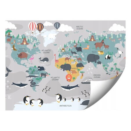 Fototapeta Mapa_Swiata_Ze_Zwierzetami Do Sypialni Salonu Ścienna 400X280