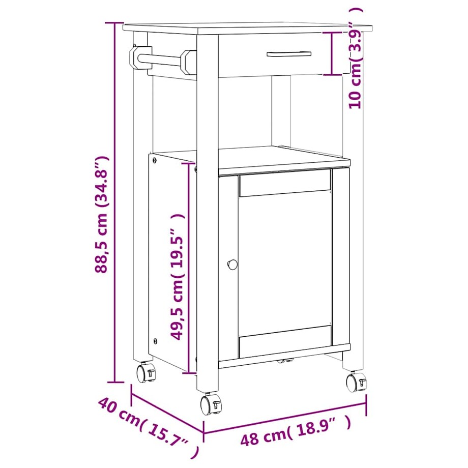 vidaXL Wózek kuchenny, MONZA, 48x40x88,5 cm, lite drewno sosnowe