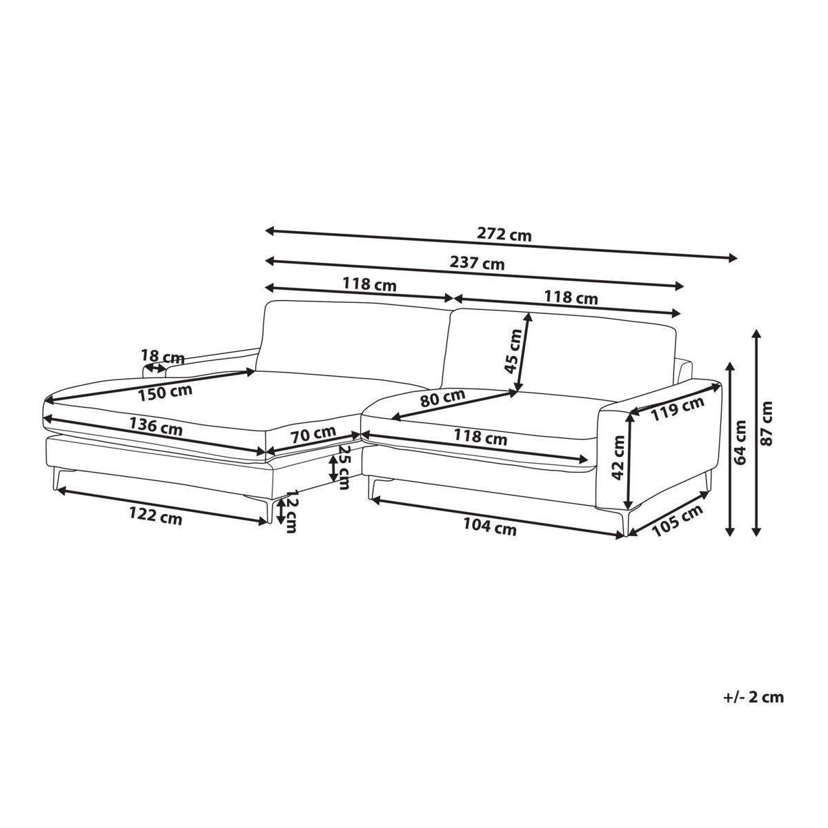 Narożnik prawostronny jasnoszary MALOY