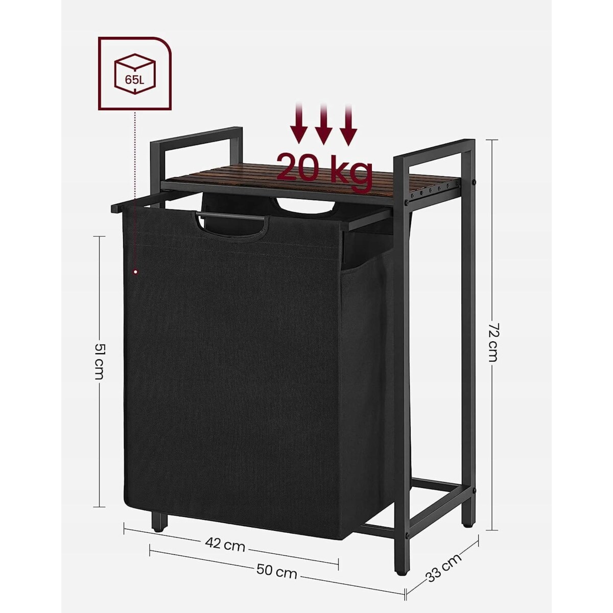 Szafka Łazienkowa Kosz 50X33X72 Cm Czarny, Rustykalny Brąz