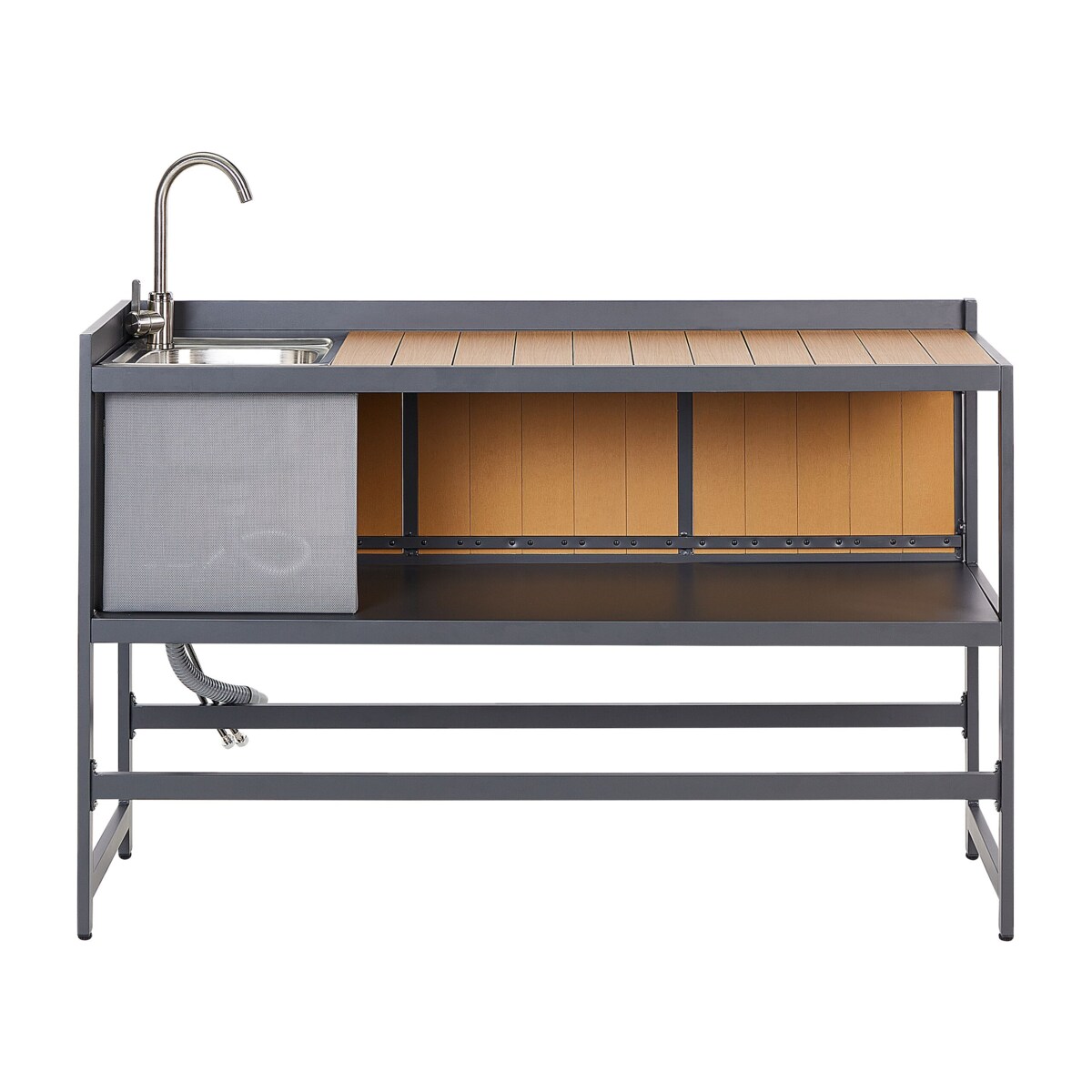 3 częściowa kuchnia ogrodowa szafka i wyspa ze zlewem jasne drewno ORTISEI