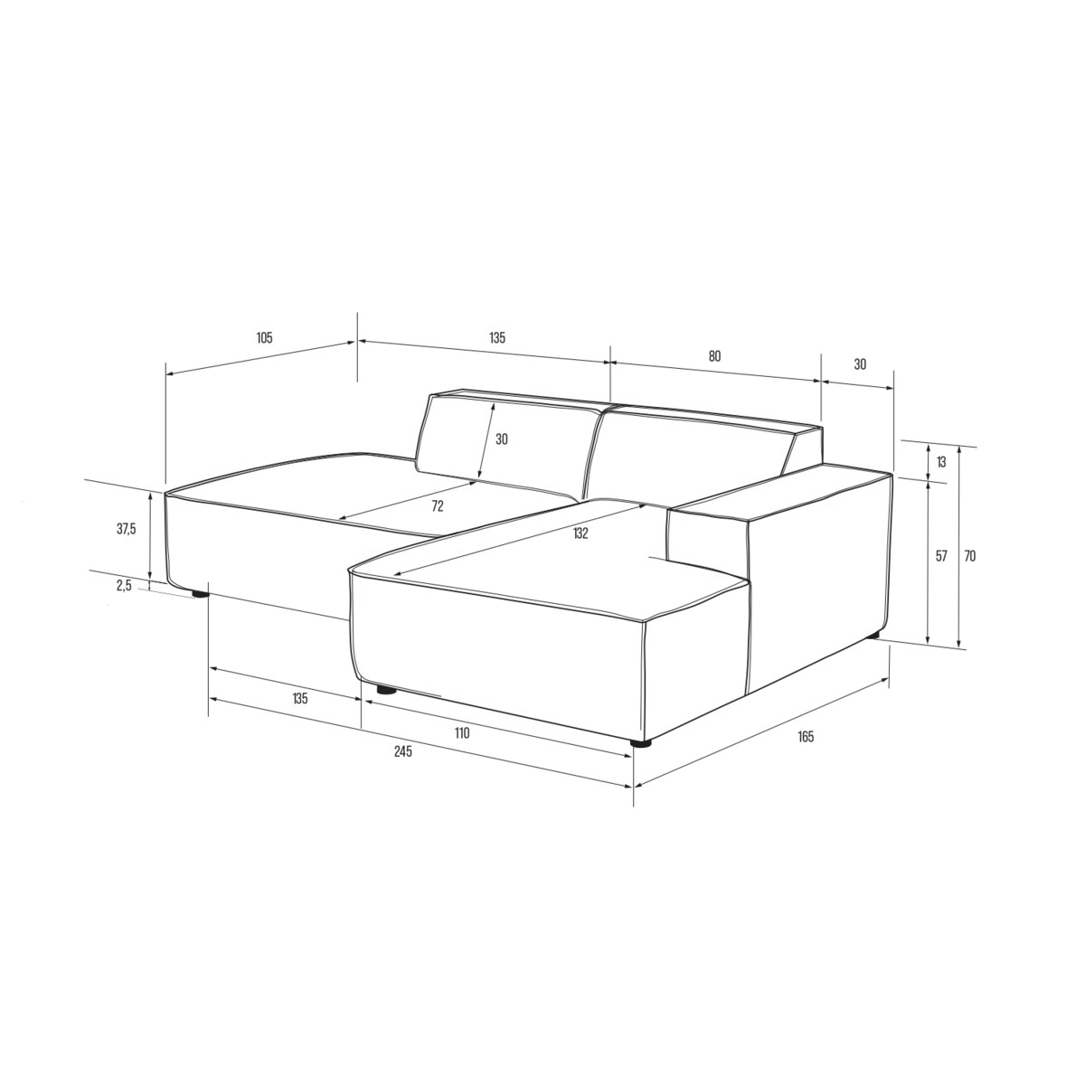 Narożnik otwarty prawy Modularis - Szary Welur