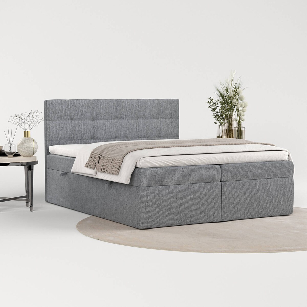 Łóżko tapicerowane LEAN 180x200 z pojemnikiem, Szary, tkanina Neve 90