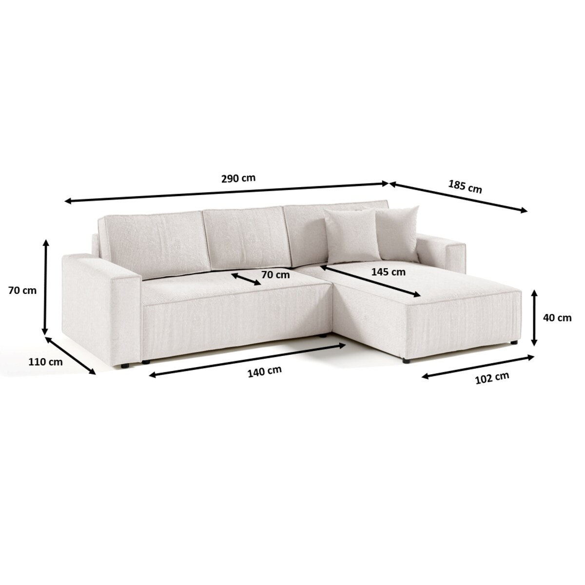 Narożnik MILLE L z funkcją spania, sztruks, Kolor: POSO 01