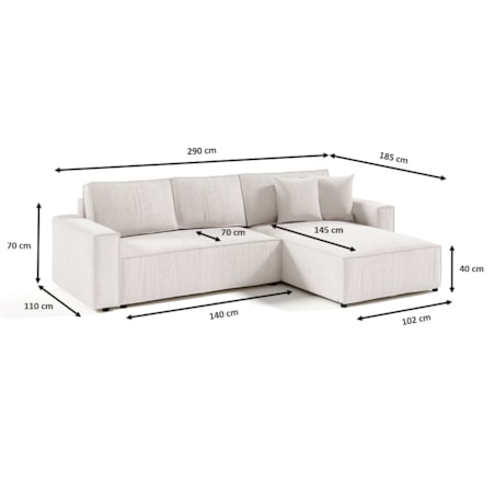 Narożnik MILLE L z funkcją spania, sztruks, Kolor: POSO 01