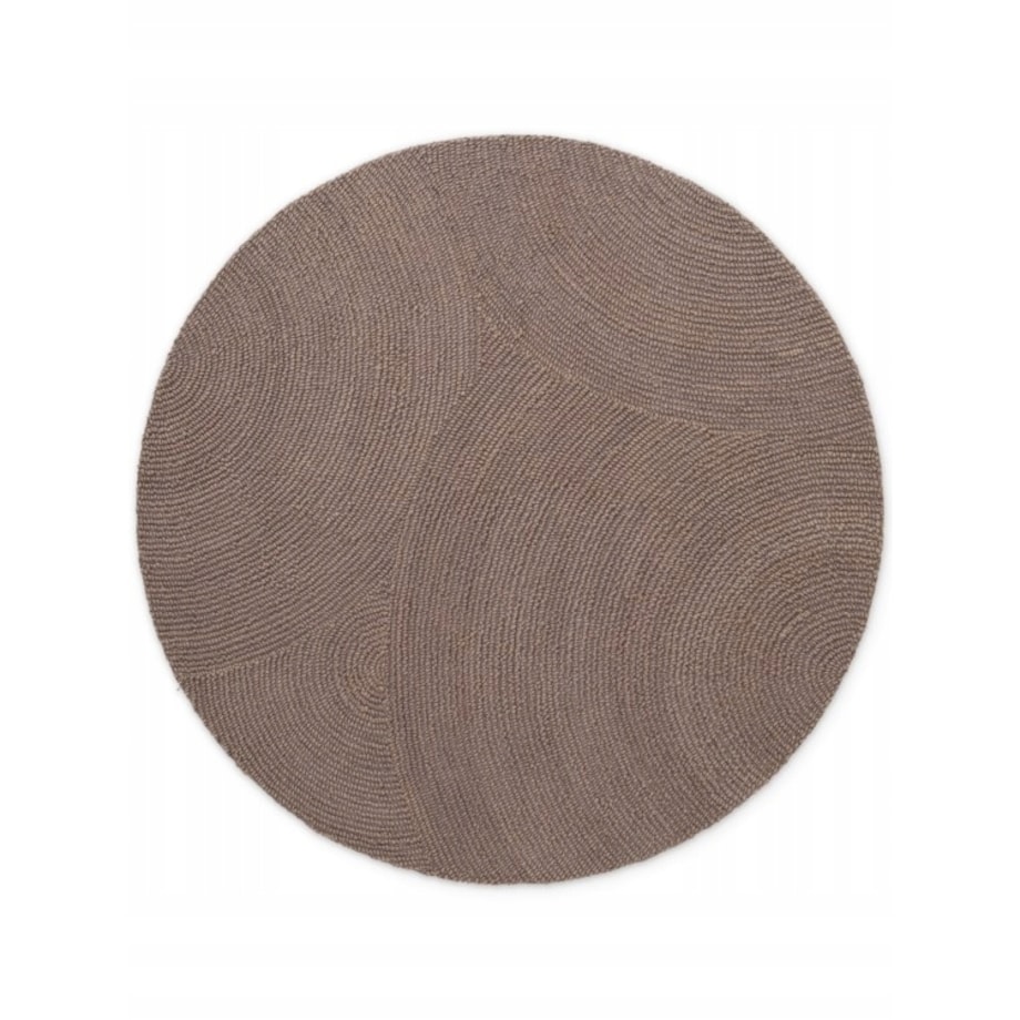 Dywan okrągły wełniany do salonu 120cm, brązowy wzór w półkola, efekt 3d