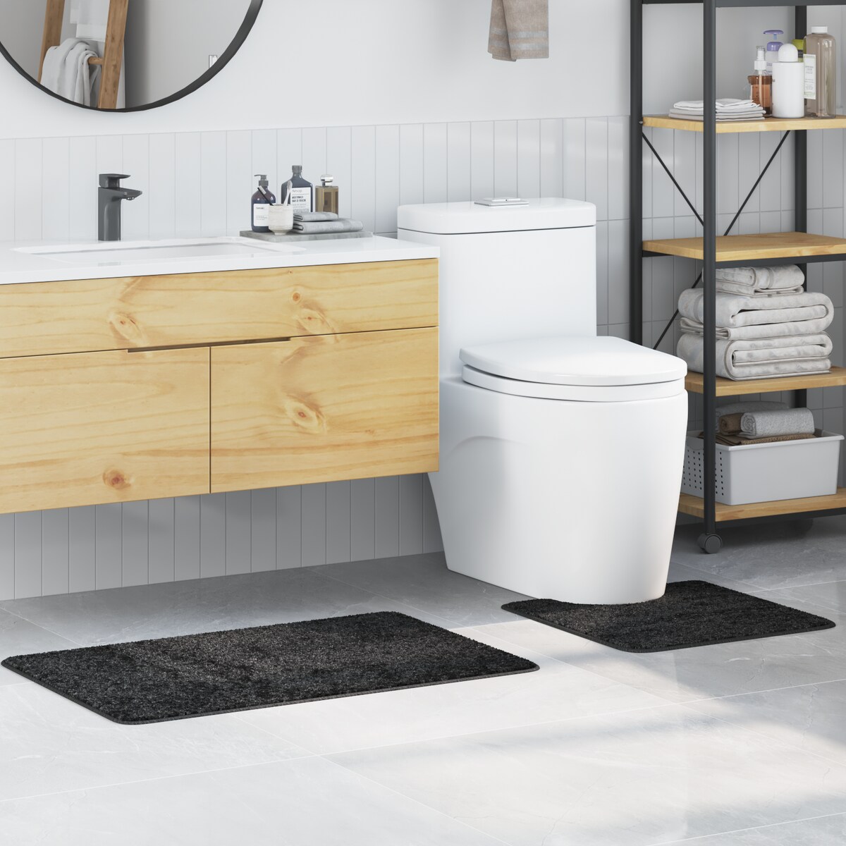 Zestaw 2 sztuk dywaników łazienkowych ciemnoszarych z polipropylenu antypoślizgowych