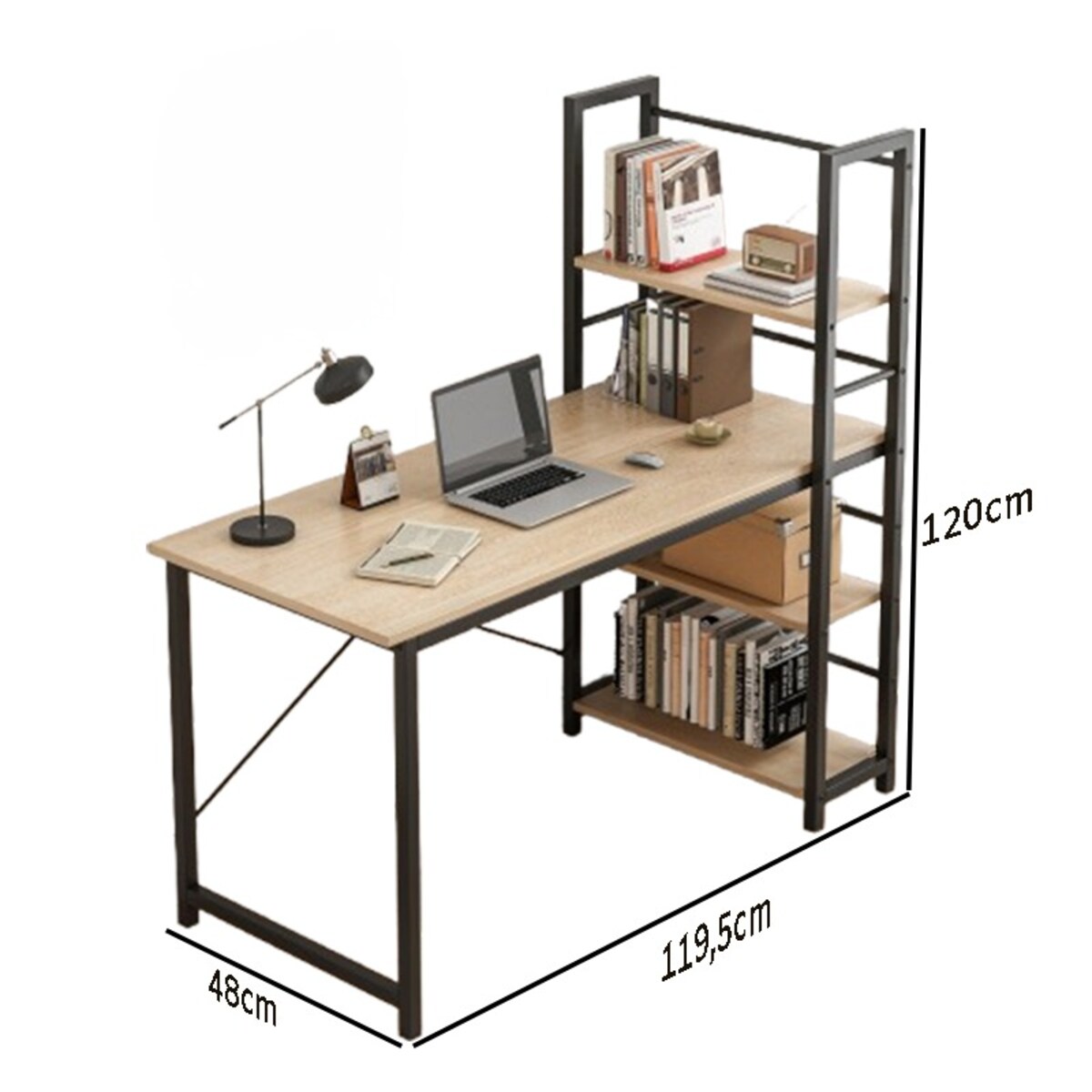 Biurko komputerowe z regałem półkami nowoczesne metalowe loft jasny brąz