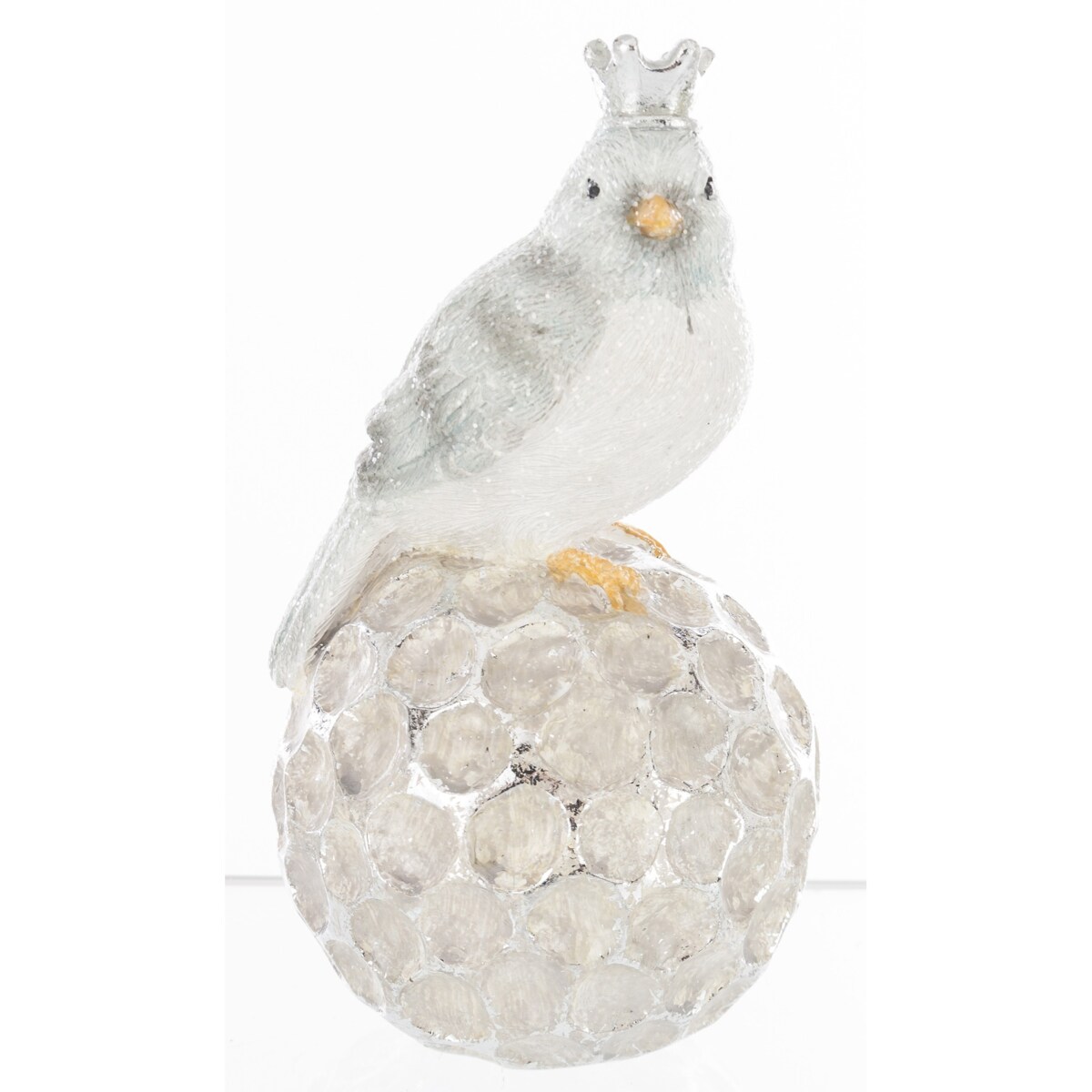 Dekoracja - 2 ptaszki w koronach siedzących na bombkach 16,5x8,5 cm SILVER