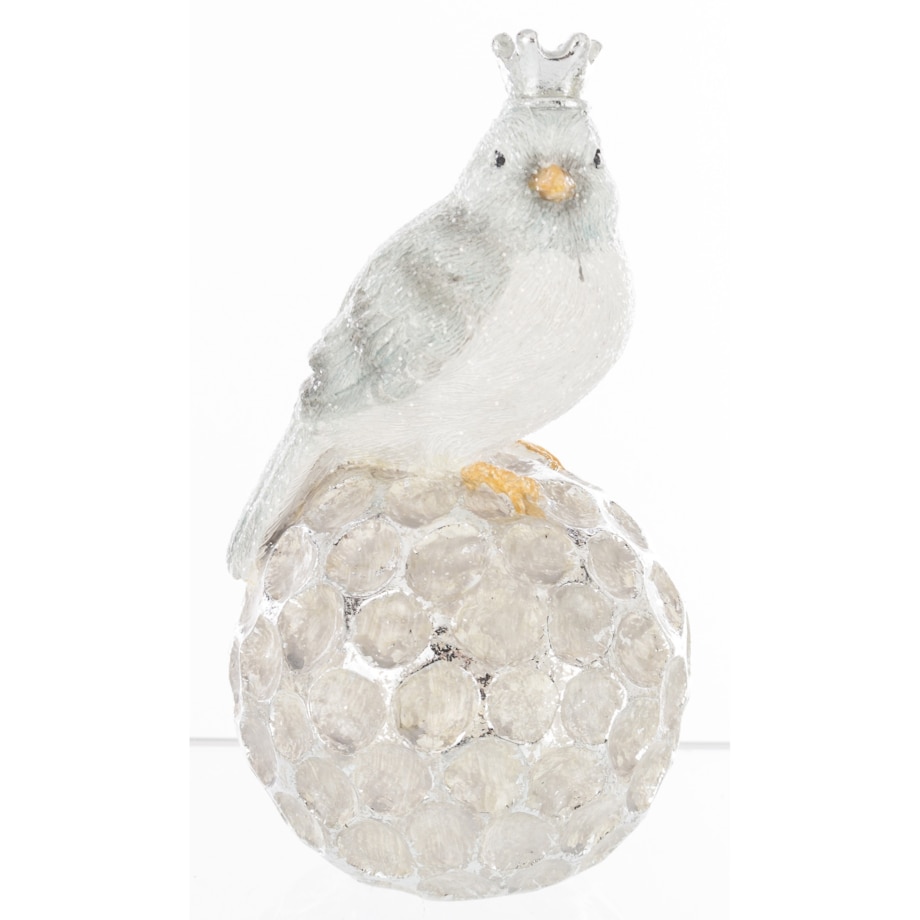 Dekoracja - 2 ptaszki w koronach siedzących na bombkach 16,5x8,5 cm SILVER