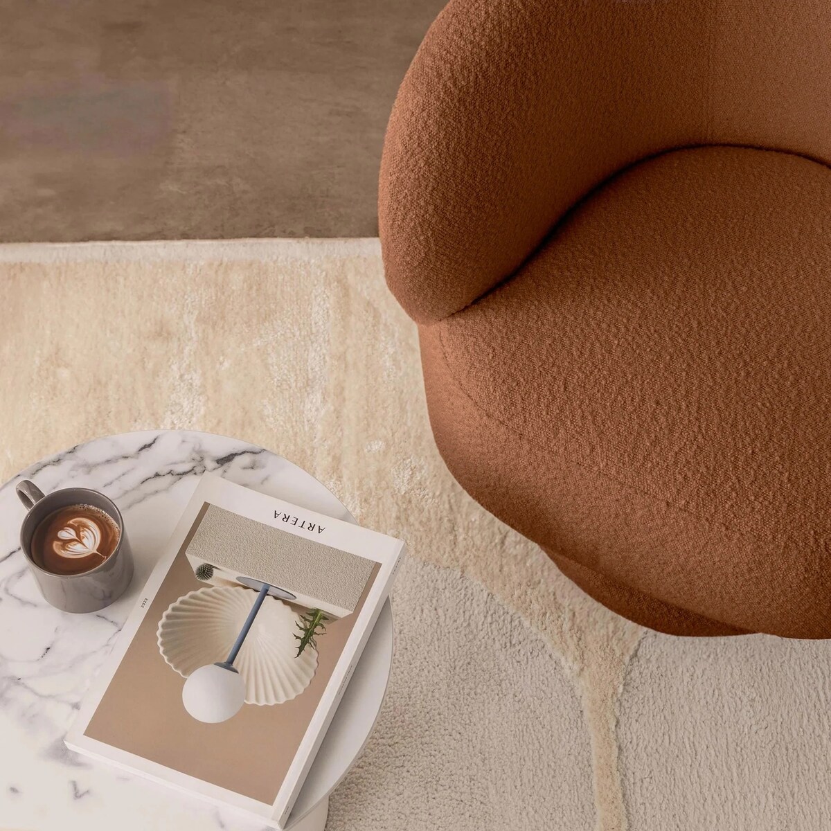 Fotel obrotowy 80x72x70 cm bouclé Nalf - V miedziany