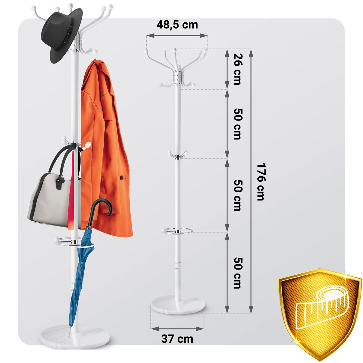 Wieszak na ubrania stojący podłogowy marmur biały Massido