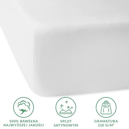 Prześcieradło z bawełny satynowej z gumką 120x200 kolor Biały