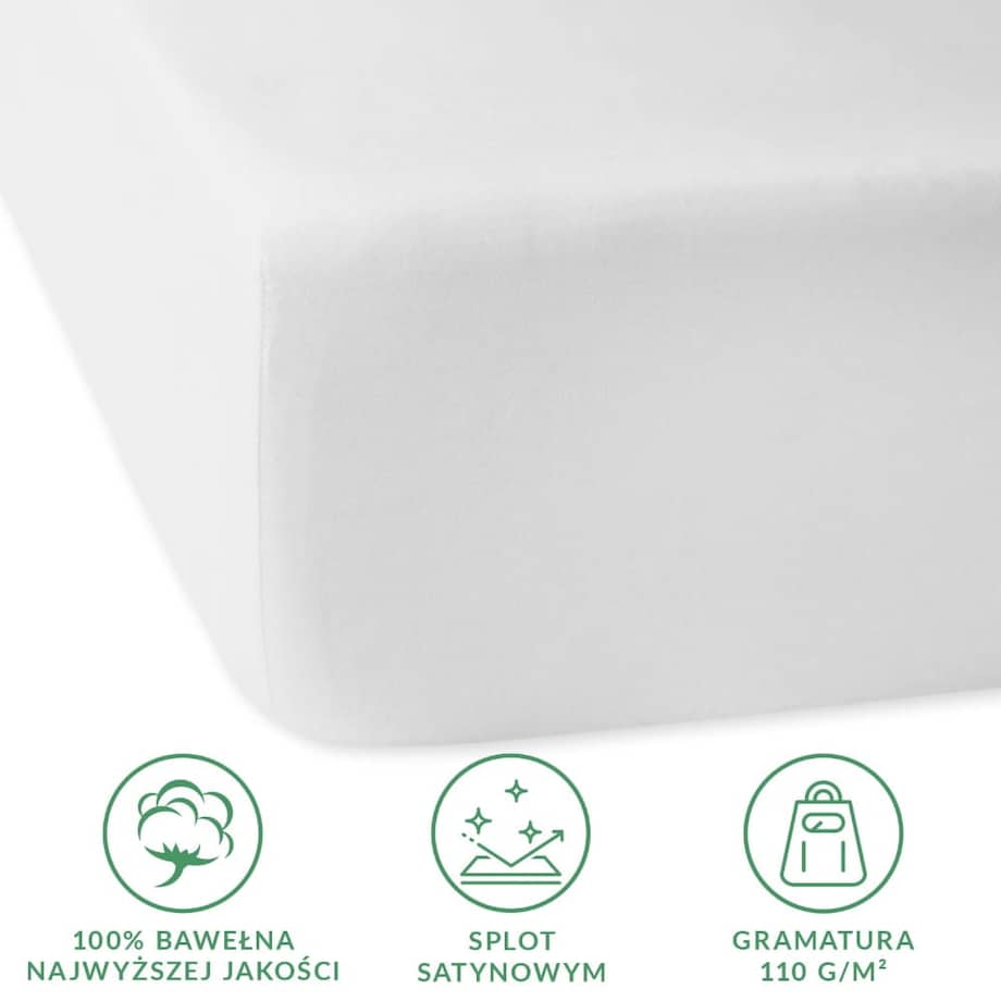 Prześcieradło z bawełny satynowej z gumką 120x200 kolor Biały