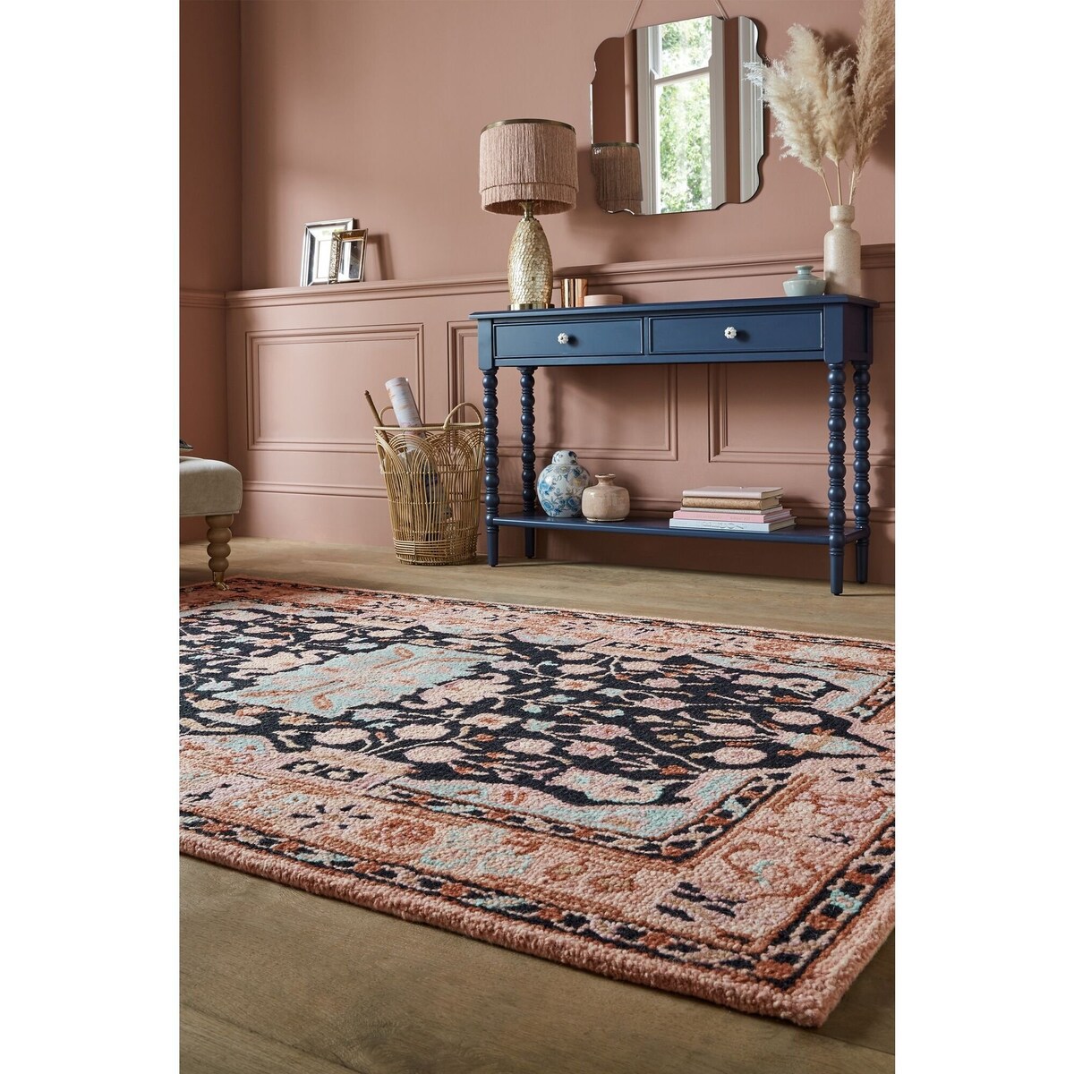 Dywan Wełniany Klasyczny Wool Loop Blossom Różowy/Czarny 160x230