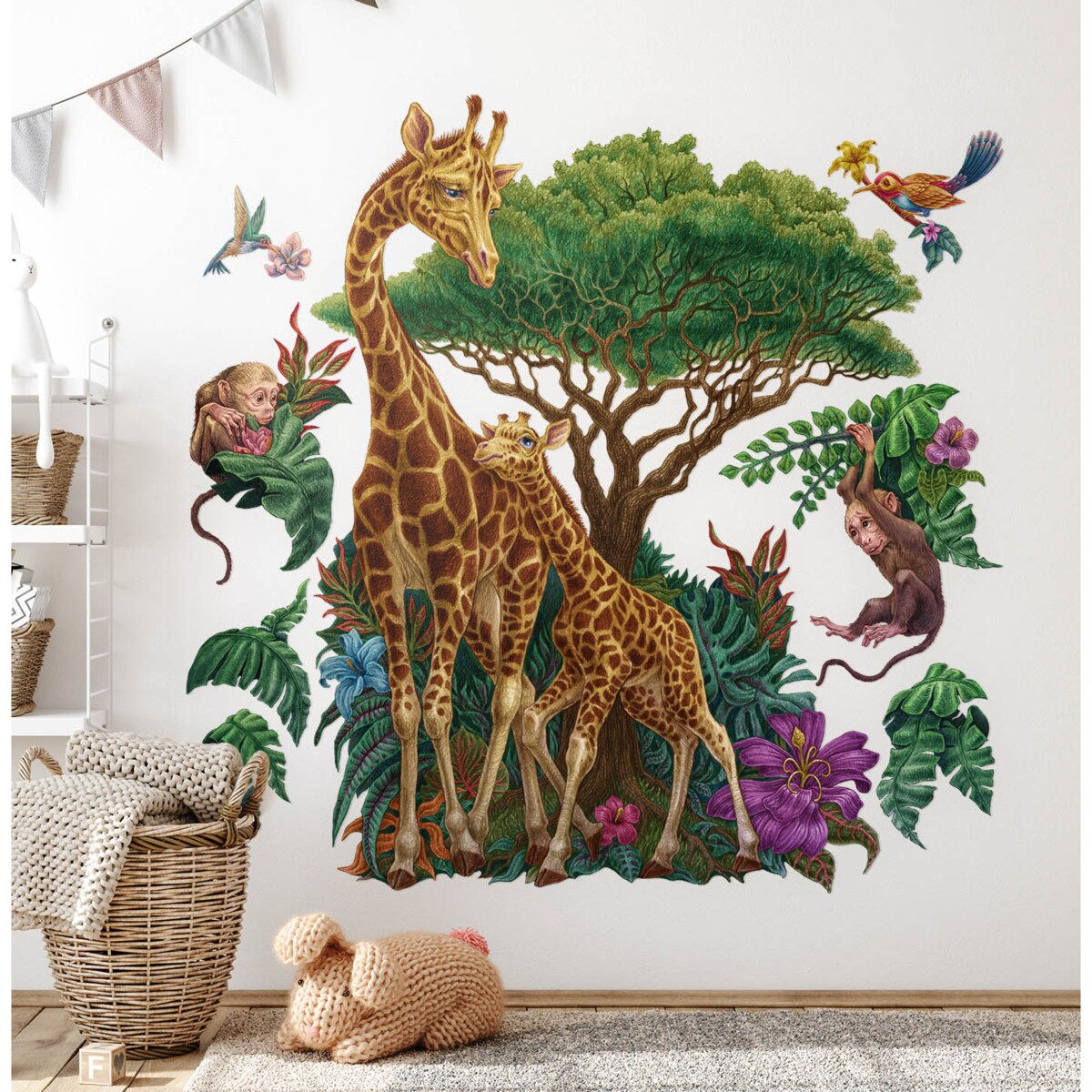 Zestaw naklejek na ścianę, Dzikie zwierzęta roślinność, 130cm