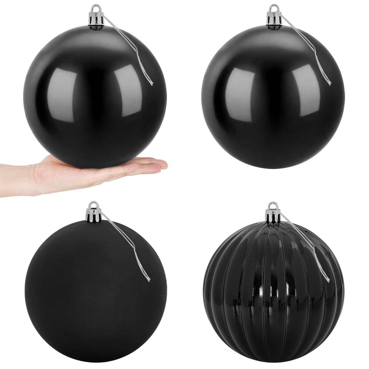 vidaXL Zestaw bombek choinkowych XXL 4 szt. Czarny śr. 20 cm