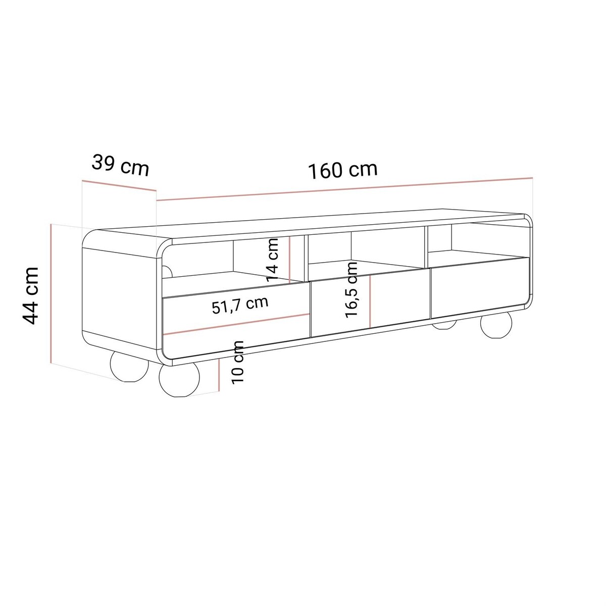 Szafka RTV OLIVIO 160 cm z szufladami kaszmir