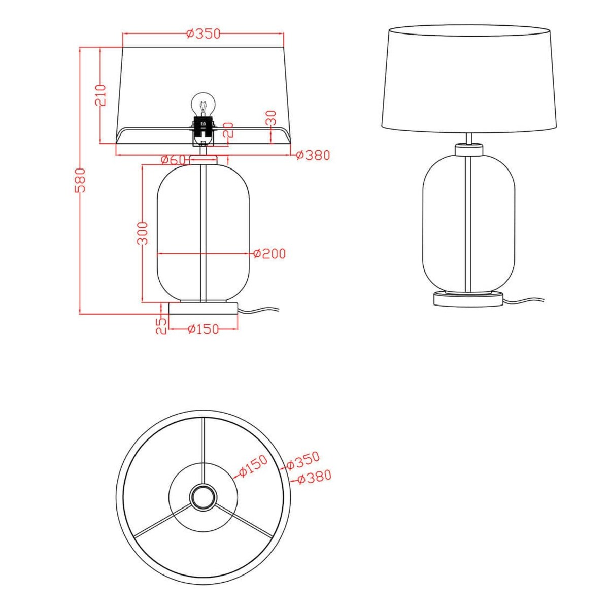 Abażurowa lampka stołowa Amur LP-919/1T transparent Light Prestige czarna