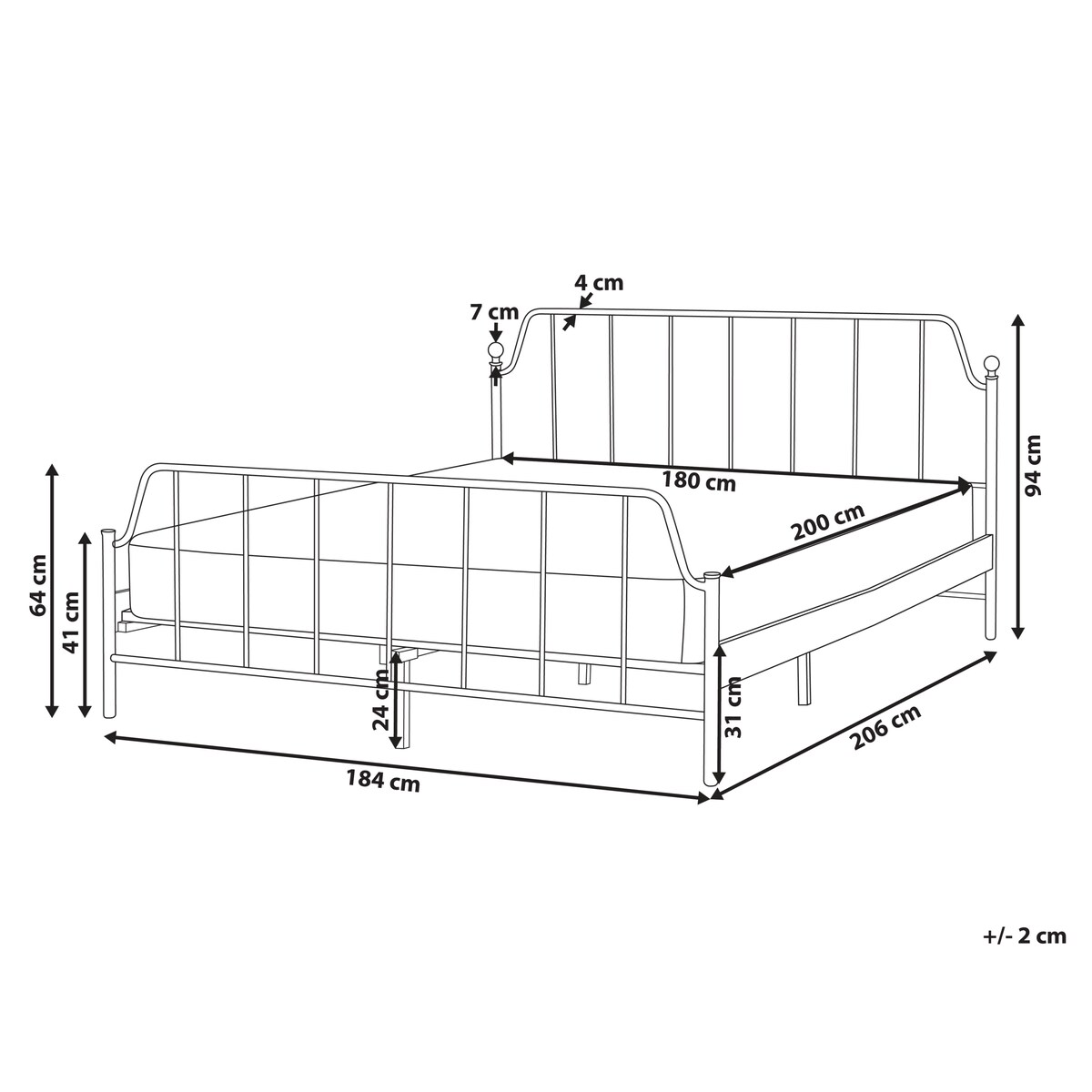 Łóżko Metal MAURESSAC 180 x 200 cm Czarny
