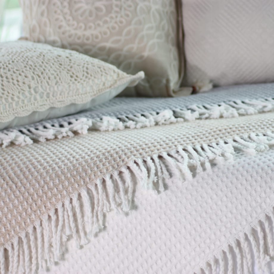 Koc Narzuta Pled miękki na Łóżko Wafel Bawełniany Naturalny 150 x 200 Ciepły