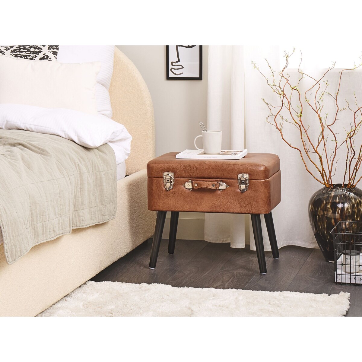 Stołek ze schowkiem ekoskóra brązowy MALLARD