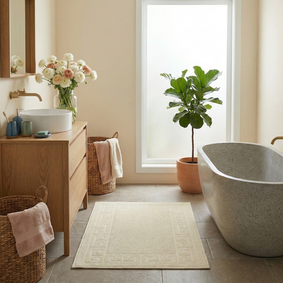 Dywanik łazienkowy Lino 60x90 cm bawełniany grecki beżowy