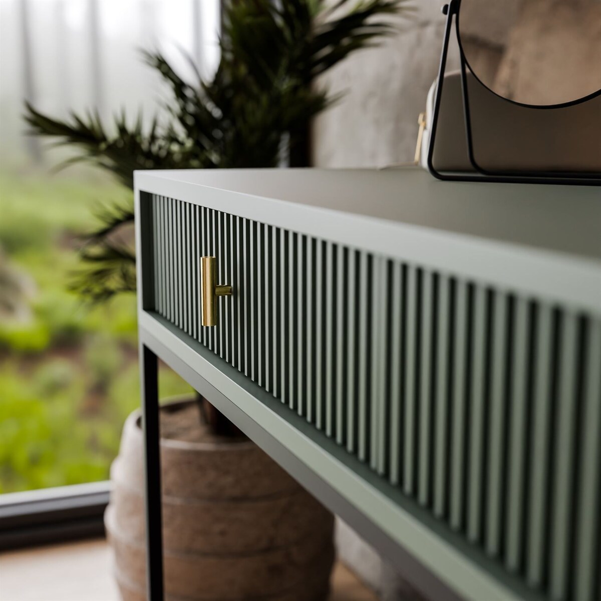 Konsola MIDNIGHT z szufladami na czarnym stelażu, zielona