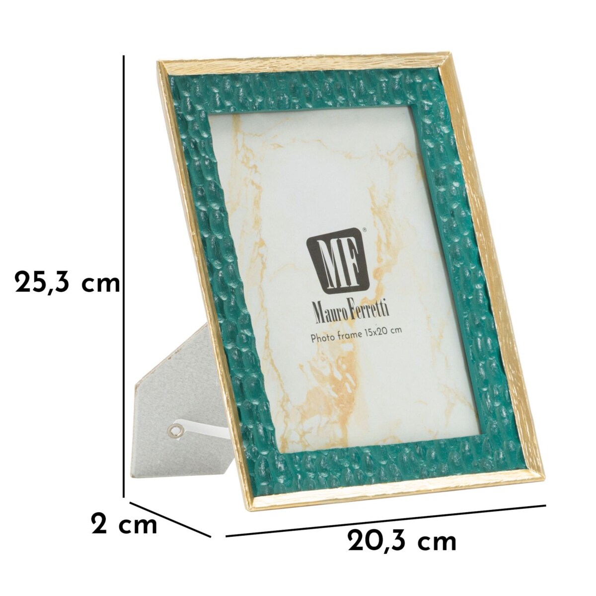 Ramka na zdjęcia Grent, zdjęcie 15 x 20 cm, kolor zielony i złoty, żywica syntetyczna i szkło, rama 20,3 x 2 x 25,3 cm, styl glamour, Mauro Ferretti