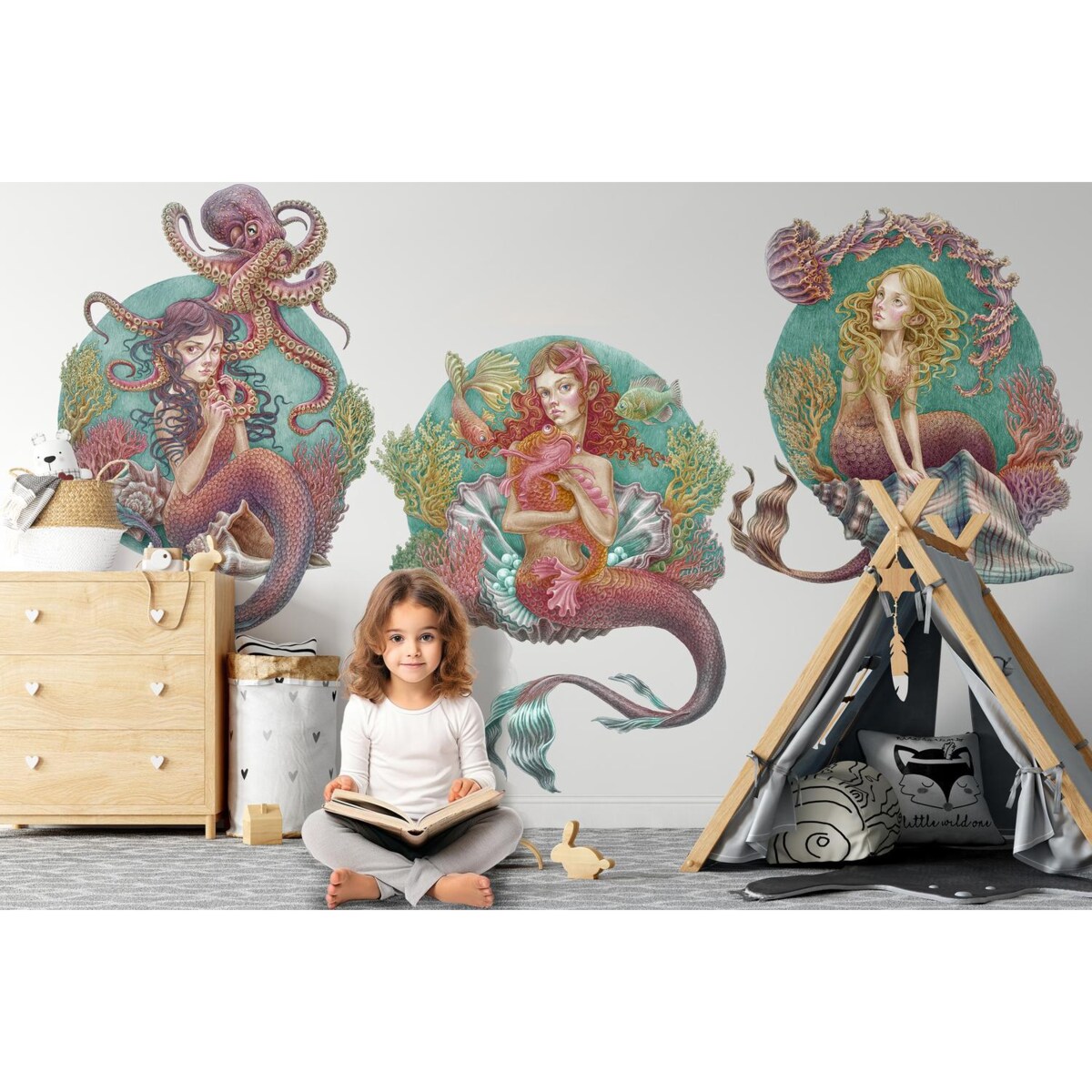 Zestaw naklejek na ścianę, Małe syrenki, 130cm