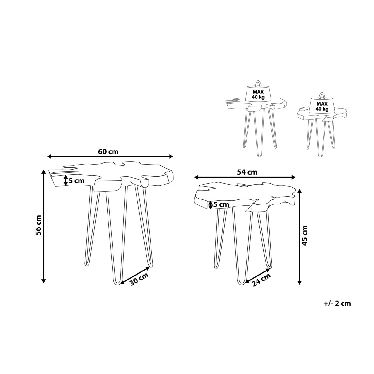 Zestaw 2 stolików pomocniczych CAMROSE Drewno tekowe Ciemnobrązowy