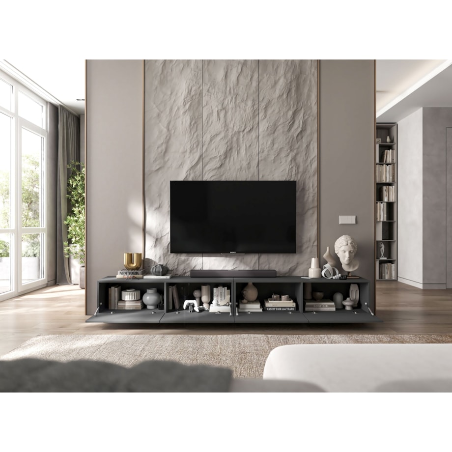 Szafka RTV Loft Stojąca / Wisząca Komoda RTV Grafit MAT 240 cm