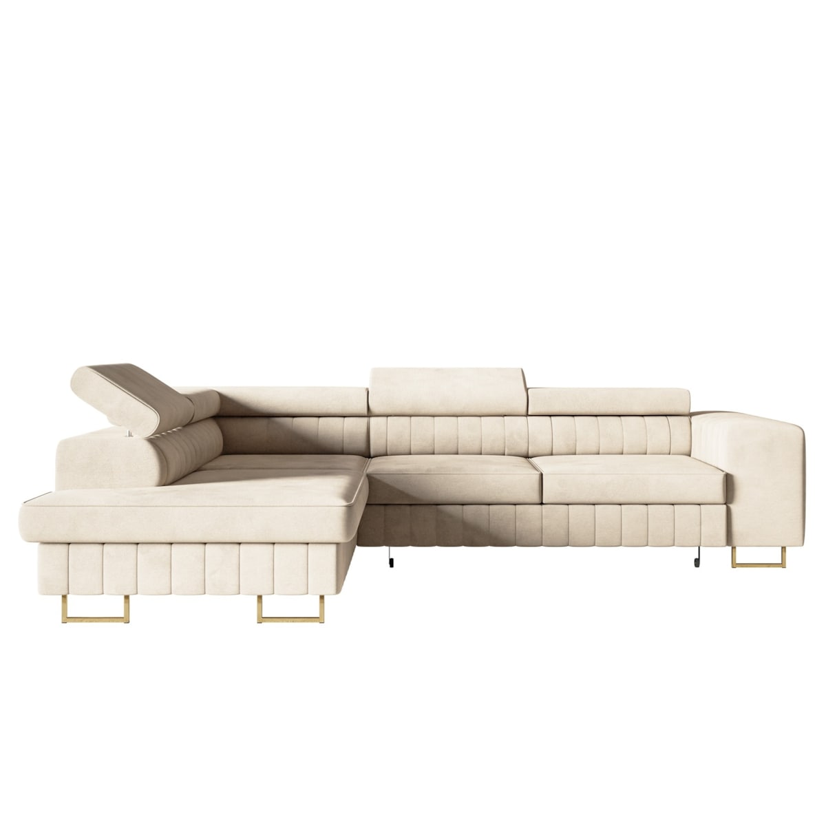 Narożnik NOLA do salonu, na złotych nogach-lewostronny-Matt Velvet beżowy