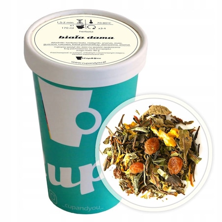 Herbata biała BIAŁA DAMA rodzynki ananas dziewanna kwiat pomarańczy 80g