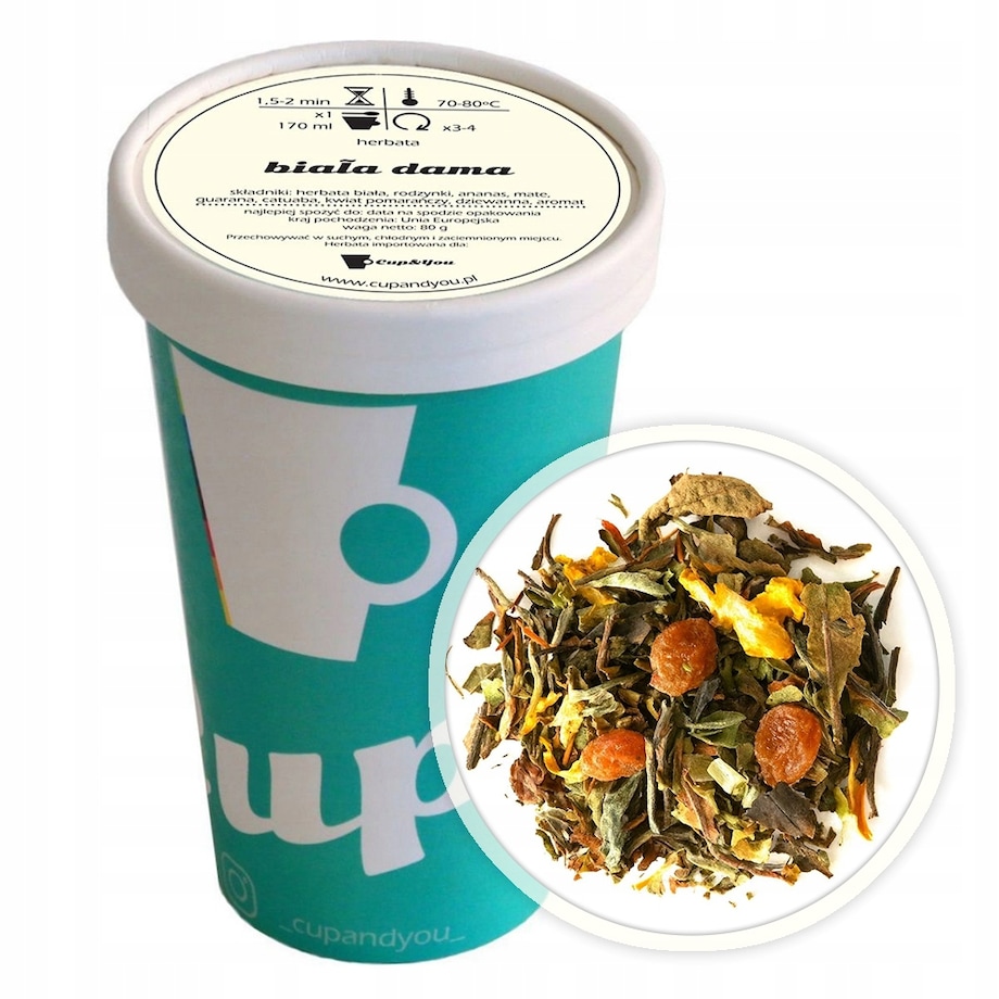 Herbata biała BIAŁA DAMA rodzynki ananas dziewanna kwiat pomarańczy 80g