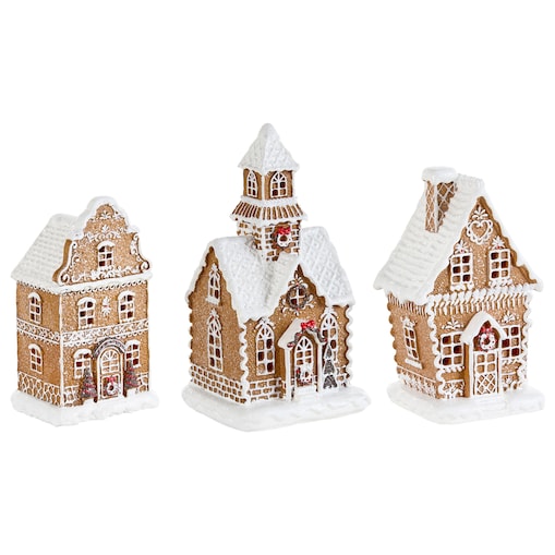 Zestaw 3 dekoracji świątecznych LED RIMPI 21/25/26 cm Domek Brązowy