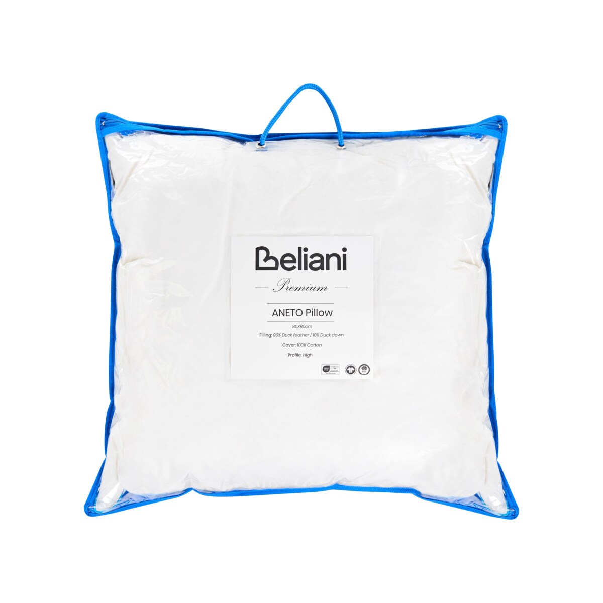 Poduszka ANETO Niska Kacze pióra i puch 80 x 80 cm Biały