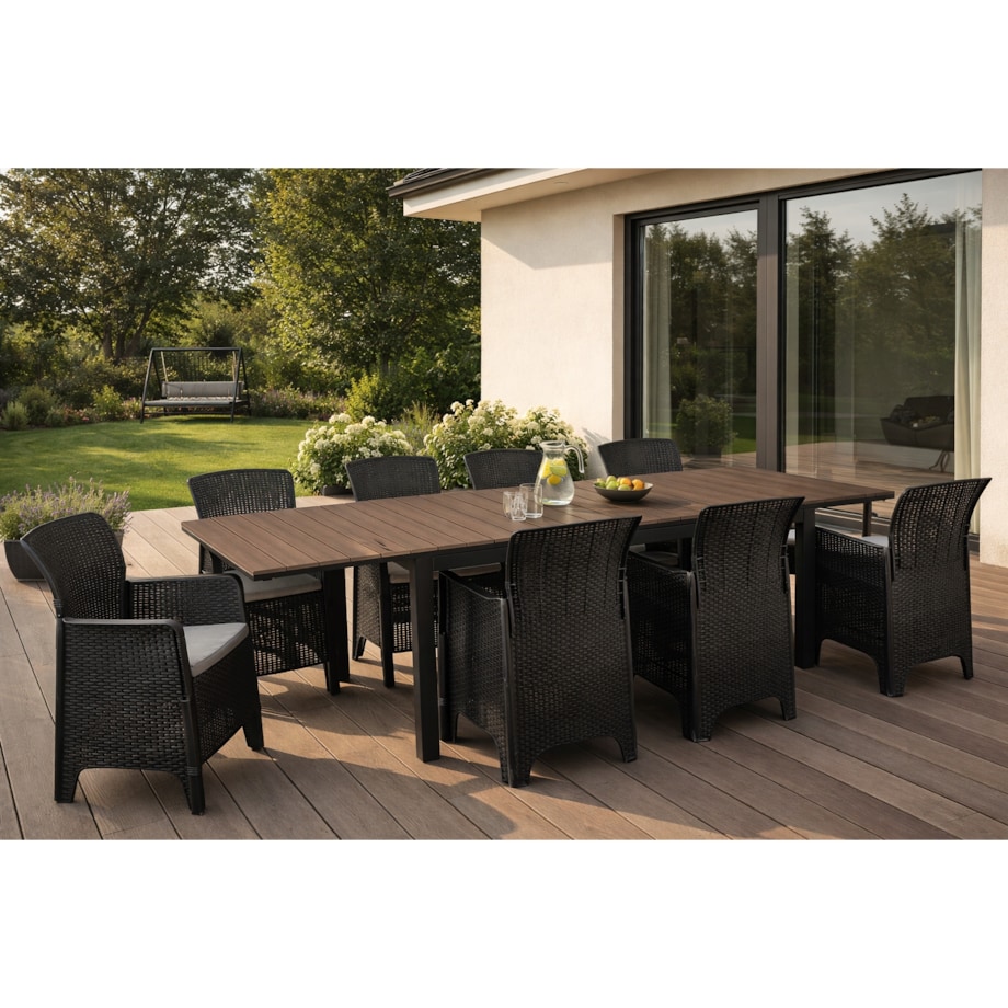 Zestaw Mebli Ogrodowych Na Taras Ogród Technorattan Czarny Orzech