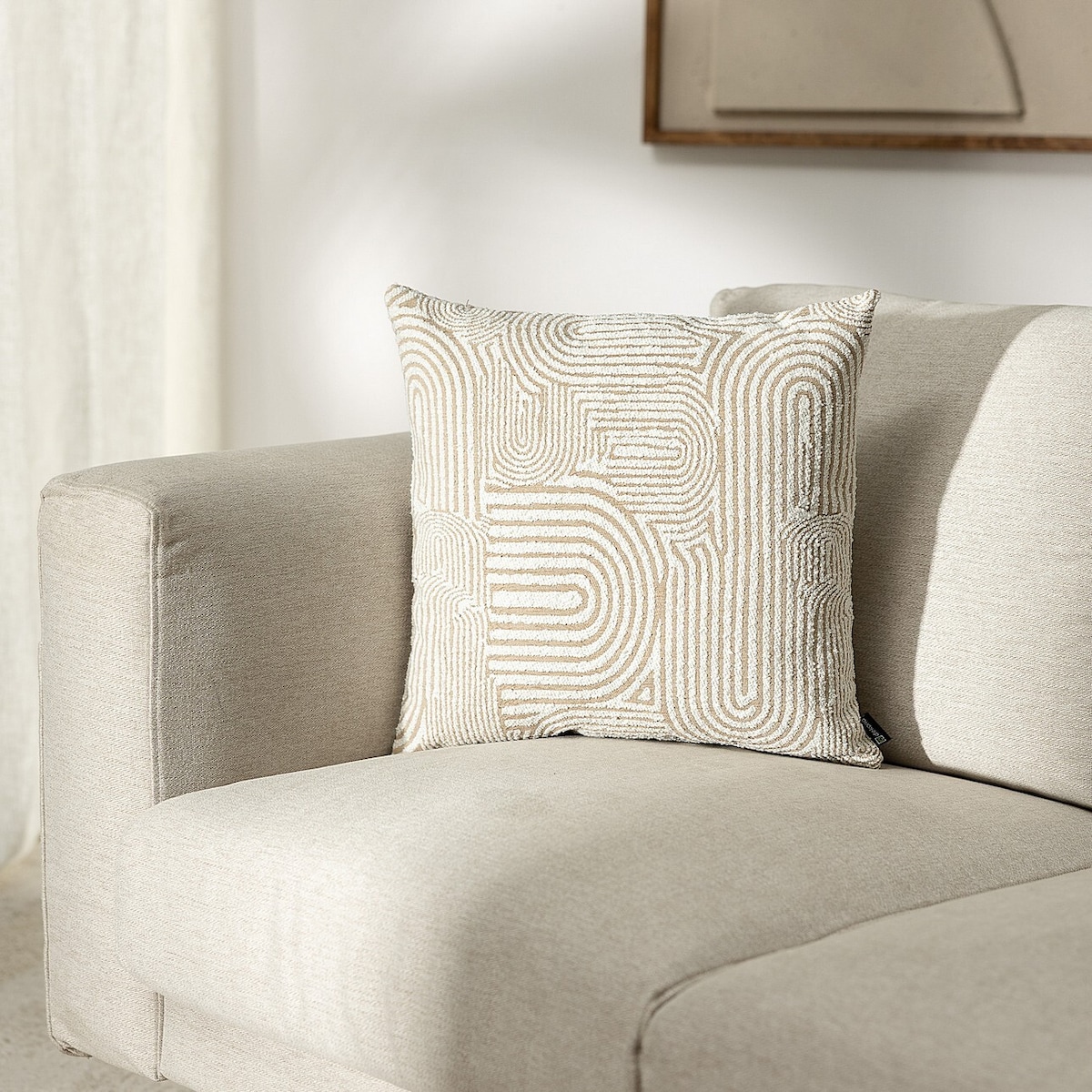 Poszewka Kinga na poduszkę 50x50 beżowe łuki na kremowym tle