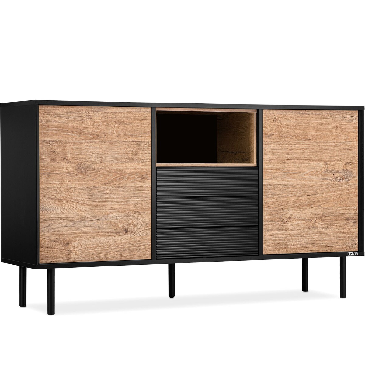 KONSIMO LOFTY Komoda w stylu loft z szufladami i szafkami na wysokich nóżkach