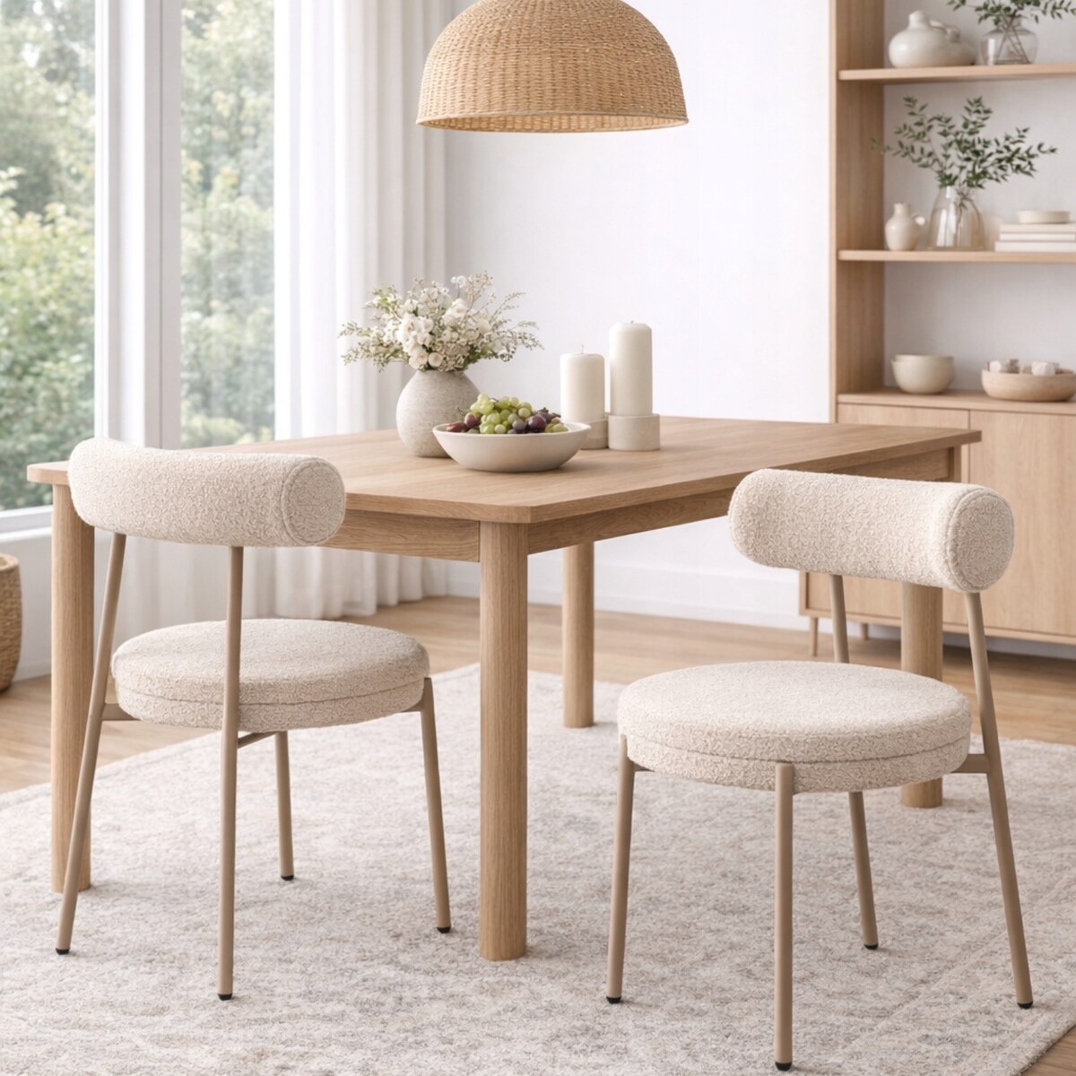ZESTAW 2 SZTUK Krzesła VELO Beżowe TEDDY Tapicerowane Nowoczesne Jadalnia
